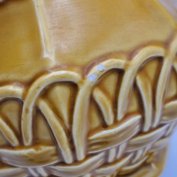 Mustard Yellow Basket Woven Glazed Decorative Tea Pot Cottagecore - Picture 4 of 13